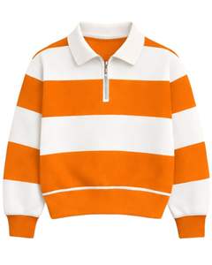 Sweat-shirt à col zippé rayé orange et blanc pour homme, col rabattu, pull en polaire décontracté pour l'hiver, fabricant OEM personnalisé - Product Image 1