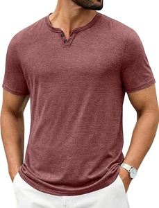 Camiseta de Manga Corta para Hombre Ever Glow, Color Sólido, Cuello Redondo, Secado Rápido, Informal, Tejido de Poliéster/Algodón, Color Granate - Product Image 1