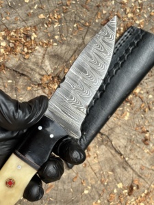 Handmade Industrial Grade Fixed <b>Blade</b> Damascus Steel Hunting & Camping <b>Knife</b> with Bone Handle Brass Pins & Leather Sheath OEM - Product Image 2