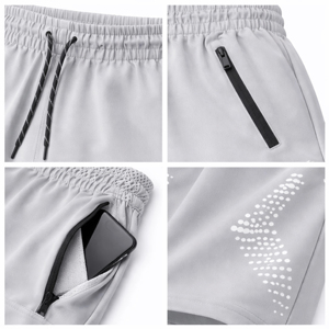 Men's Light Gray Solid Color Knitted <b>Shorts</b> Elastic Waist Casual Style with Zipper Pockets Mid Length - Product Image 3
