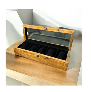 Boîte à montres en bois avec couvercle en acrylique au design classique, organiseur de bureau Royal Crafts, présentoir à montres en bois d'acacia à bon prix - Product Image 1