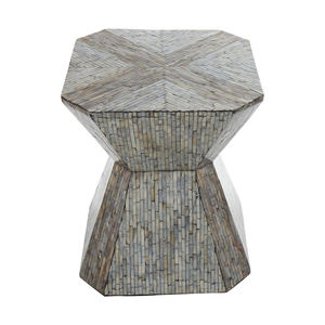 Herringbone Pattern Hourglass <b>Stools</b> Mother of Pearl Handcrafted Mosaic Small Side Table For Living Room <b>Bedroom</b> Decor Use - Product Image 4