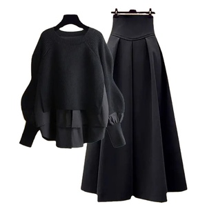 Ensemble deux pièces grande taille pour femmes automne/hiver 2025 nouveau style minceur haut et jupe à illusion - Product Image 2