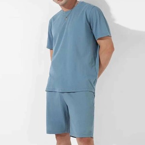 New Style Solid Color Men Casual Summer Tracksuit Set Loose Fit Short Sleeve T Shirt and Comfortable Shorts Two Piece Outfit - Product Image 1