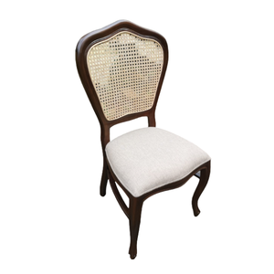 Teak <b>Wood</b> Vintage Classic French Dining Chairs with Upholstered Rattan Back For Dining Room Furniture - Product Image 1