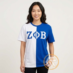 T-shirt en coton tricoté écologique uni compressé pour femme Zeta Phi Beta, bleu 1920, col rond, manches courtes, coupe classique - Product Image 2
