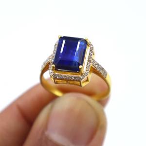 Anillo de Plata de Ley 925 Chapado en Oro con Cianita Azul Intenso Natural, Anillo con Piedra Tallada, Anillo con Gema de Diamante, Regalo - Product Image 1