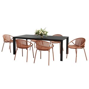 Juego de Comedor Moderno para Exteriores de 7 Piezas, Sillas Apilables Naranja y Negras con Metal y Polipropileno para Jardines - Product Image 2