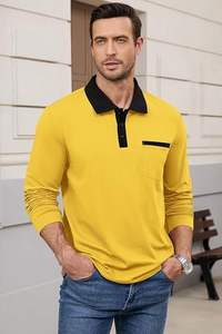 Camisas Polo Casuales de Manga Larga para Hombre, Polos de Algodón, Camiseta Clásica con Cuello de Botones y Bolsillo para Golf - Product Image 2