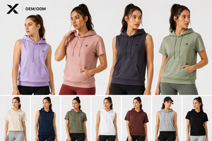 เสื้อฮู้ดแขนกุดและแขนสั้นสำหรับผู้หญิง X Sports City สีชมพู ผ้าฝ้าย/โพลีเอสเตอร์ ฟลีซ ระบายอากาศได้ดี เสื้อผ้าลำลองสำหรับเล่นกีฬา พร้อมโลโก้ X - Product Image 2