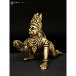 Petite statue en laiton de Bal Hanuman de 3 pouces faite à la main pour la décoration intérieure et le temple Fabriqué en Inde Article de sculpture indienne - Product Image 4