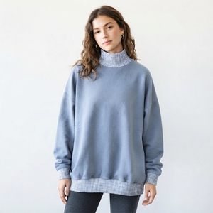 <b>Women</b> Oversized Mockneck Sweatshirt 100% Cotton Casual Loose Fit Pullover Long Sleeve Soft Warm Fashion Streetwear <b>Top</b> - Product Image 1