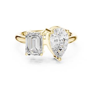 Anillo de compromiso y aniversario de boda clásico Toi et Moi de doble perspectiva con esmeralda y perla, chapado en oro de 18 quilates con diamantes - Product Image 1