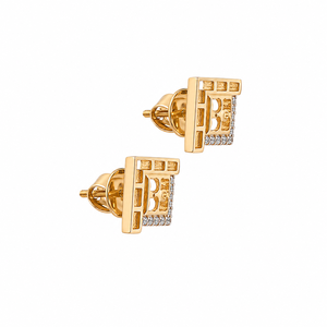 Boucles d'oreilles clous géométriques florales en or massif 18 carats avec micro-incrustation de diamants taille princesse, poli miroir, pour femme, usage quotidien et soirées - Product Image 4