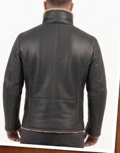 Veste bomber d'hiver pour homme en cuir d'agneau véritable, style vintage, respirante, écologique, avec doublure en fausse fourrure - Product Image 3