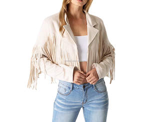 Ivoire Vintage daim cuir frange gland culture femmes vestes Boho Western Cowboy Style à manches longues revers automne respirant - Product Image 6