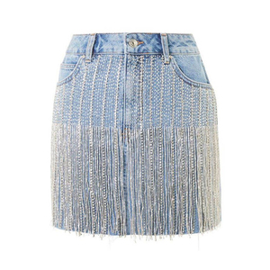 Jupe décontractée droite en jean grande taille, longueur genou, avec boutons sur le devant et fente à l'ourlet, lavable en machine, taille naturelle - Product Image 5