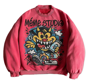 Sweat-shirt personnalisé surdimensionné style streetwear, délavé à l'acide, imprimé sérigraphié, effet usé, pour enfants, hommes et femmes, hiver, polaire de haute qualité - Product Image 1