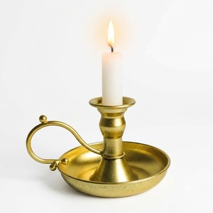 Golden Brass Chamberstick <b>Candle</b> Holder Vintage Taper Stick Stand with Decorative Loop Handle and <b>Tray</b> Base for Home Table decor - Product Image 1