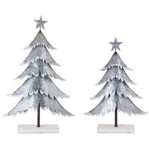 Metal Christmas <b>Tree</b> Decorations Set of 3 With Red <b>Star</b> Tops Wooden Base Traditional Style Handicraft - Product Image 3