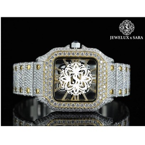 Montre en diamant glacé de qualité supérieure, design luxueux, unisexe, avec cadran en or personnalisé, diamant disponible à un prix abordable - Product Image 1