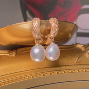 Classic 10-11mm Baroque Freshwater Pearl Dangle Earrings with Luxury Retro Style 14K Gold Injection <b>Bright</b> <b>Light</b> - Product Image 1
