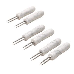 Porte-maïs en marbre blanc naturel avec pointes en acier inoxydable, accessoire de cuisine et de salle à manger de luxe fait à la main, porte-maïs réutilisable - Product Image 1