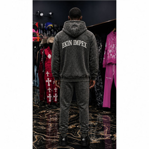 Custom Men's Heavyweight Terry 100% Cotton Embroidered Vintage Streetwear Hooded <b>Heat</b>-Transfer Print Sun Faded Acid Autumn - Product Image 4