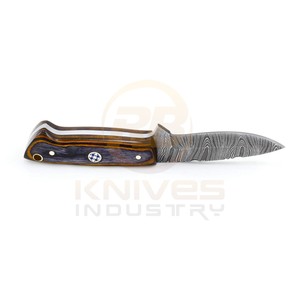 Couteau de chasse et de camping artisanal en acier Damas, manche en bois, étui en cuir véritable, lame fixe, survie en plein air - Product Image 3