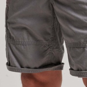 Men's Solid Gray Washed Breathable Cargo Shorts 100% Cotton Canvas <b>Mid</b> Rise Drawstring Closure Casual Style Pockets Bermuda - Product Image 4