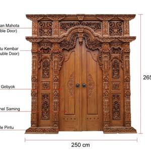 Porte d'entrée double en teck massif sculpté à la main, style traditionnel indonésien, porte principale personnalisée pour villa ou maison - Product Image 3