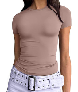 Ropa Casual, Camiseta Corta de Color Liso, Ligera, Camiseta para Mujer, Fabricante Mayorista, Mejor Calidad, Elegante - Product Image 2