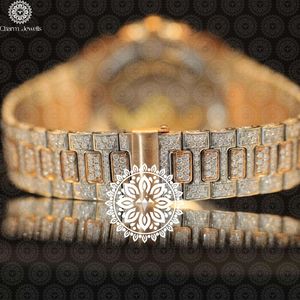 Charm Jewels Luxury Yellow <b>Gold</b> Diamond <b>Men's</b> Mechanical Movement Stainless Steel 40mm Dial 20mm Band 10 Bar Water Resistant - Product Image 3