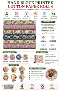 Hand Block Printed Cotton Paper Rolls for Gift Wrapping Craft Packaging <b>Scrapbooking</b> and Decorative Paper Projects - Product Image 6