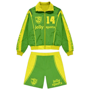 Conjunto corto de chaqueta cortavientos para hombre, ligero, de poliéster, azul y blanco con paneles en contraste, logotipo con transferencia térmica. Conjunto de chaqueta cortavientos y pantalones cortos para hombre. - Product Image 5