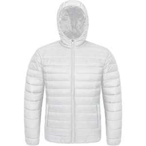Men's <b>White</b> Hooded Puffer Jacket Regular Fit Windproof Zipper Closure Solid Color <b>Winter</b> Casual <b>Coat</b> Thin Polyester Shell - Product Image 1