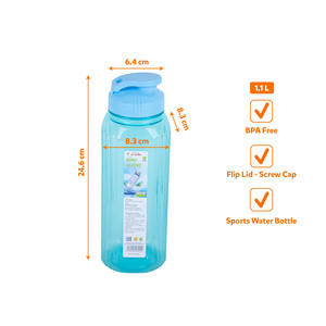 Bouteille d'eau carrée en plastique de 1,1 L, corps côtelé vertical, couvercle à rabat, bouchon à vis, récipient à boisson pour l'école, le bureau, la famille, la salle de sport, l'extérieur - Product Image 3