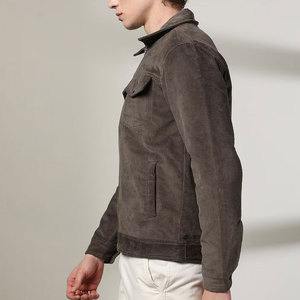 Blouson en daim à carreaux pour homme, collection automne-hiver 2026, coupe ajustée, col à revers, style décontracté, streetwear, coupe-vent - Product Image 3