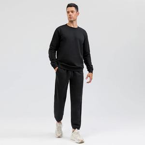 Chándal de Algodón Blanco para Hombre, Cuello Redondo, Manga Larga, Color Sólido, Corte Regular Informal, Cintura Elástica, Bolsillos Laterales, Ropa de Primavera - Product Image 4