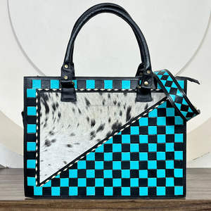 Sacs fourre-tout de luxe personnalisés en cuir de vachette à carreaux, grande capacité, avec portefeuille-bracelet, ensemble assorti pour femme - Product Image 3