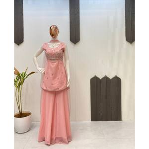 Haut et pantalon palazzo en mousseline de soie pour soirée, avec magnifique dupatta - Product Image 2