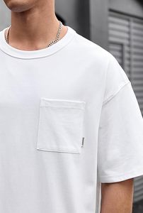 เสื้อยืดโอเวอร์ไซส์ผ้าฝ้ายแท้ 100% น้ำหนัก 220 กรัม พิมพ์ลายตามสั่งที่ไหล่ สไตล์ฮิปฮอป ไซส์พลัส ผ้าฝ้ายแท้ 100% ทรงบ็อกซี่ สำหรับผู้ชาย - Product Image 3