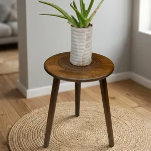 Wooden Three <b>Legs</b> Round <b>Coffee</b> <b>Table</b> Side <b>Table</b> with Pillars Plant Holder Natural Wood End <b>Table</b> <b>for</b> Living Room - Product Image 6