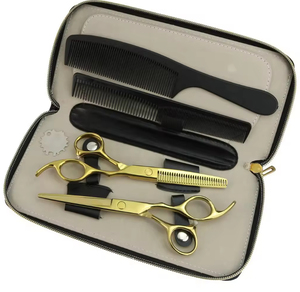 Top Quality Silver Color Barber Thinning <b>Shears</b> Kit Barber Kits Barber Scissors With Leather Zipper Case Barber Scissors Kit - Product Image 6