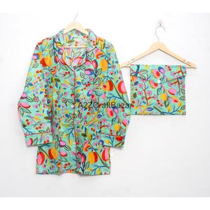 Ensemble de pyjama pour femmes 100% coton, doux, respirant, séchage rapide, imprimé floral, manches longues, décontracté, confortable, vêtements de nuit - Product Image 2