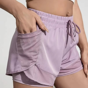 กางเกงขาสั้นลำลองสำหรับผู้หญิง เอวสูง ยืดหยุ่น น้ำหนักเบา เหมาะสำหรับใส่เล่นกีฬาหรือไปชายหาด ทรงปกติ มีเชือกผูก ผลิตจากผ้าไม่ถักทอ - Product Image 1