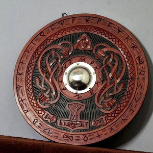 Bouclier Viking en Bois Premium, Rond, d'Inspiration Nordique, Artisanat pour Accessoires de Costume et Décoration Murale - Product Image 3