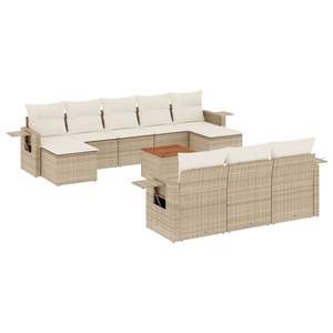 Ensemble de canapés de jardin en rotin PE beige avec structure en acier thermolaqué et bois d'acacia, mobilier d'extérieur haut de gamme - Product Image 2