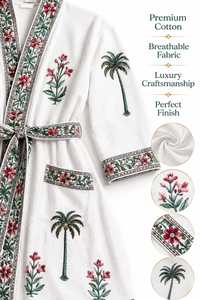 Bata Kimono de Algodón Blanco Tropical con Bordado de Palmeras, Bata de Baño Larga para Mujer, Vestido de Dama de Honor, Ropa de Estar por Casa - Product Image 5