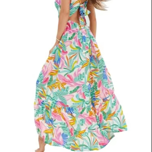 Vestido Midi Plisado con Cuello Cuadrado, Estampado Floral, Transpirable, para Oficina, Fiesta, Estilo Empire, para Mujer - Product Image 1
